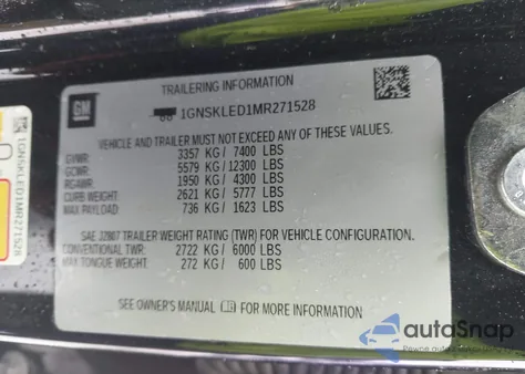 2021 Chevrolet Tahoe 4Wd Commercial Fleet из США, поврежденный, VIN 1GNSKLED1MR271528